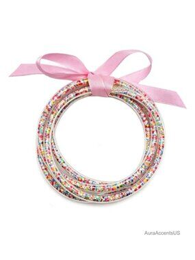 5 Pack Glitter Jelly Bangle Bracelets Silicone Stackable Waterproof Jewelry